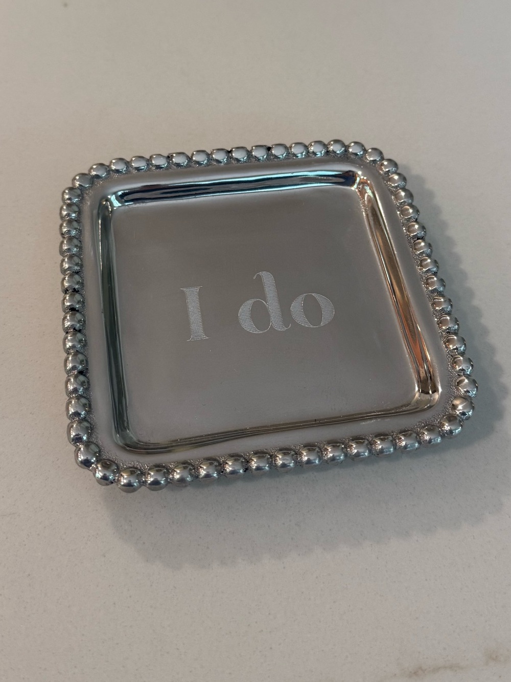 Mariposa Silver Beaded Square Trinket Tray